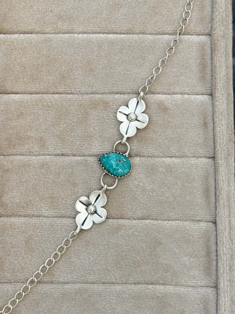 Southwest Whitewater Turquoise Sterling Silver Flower Bracelet